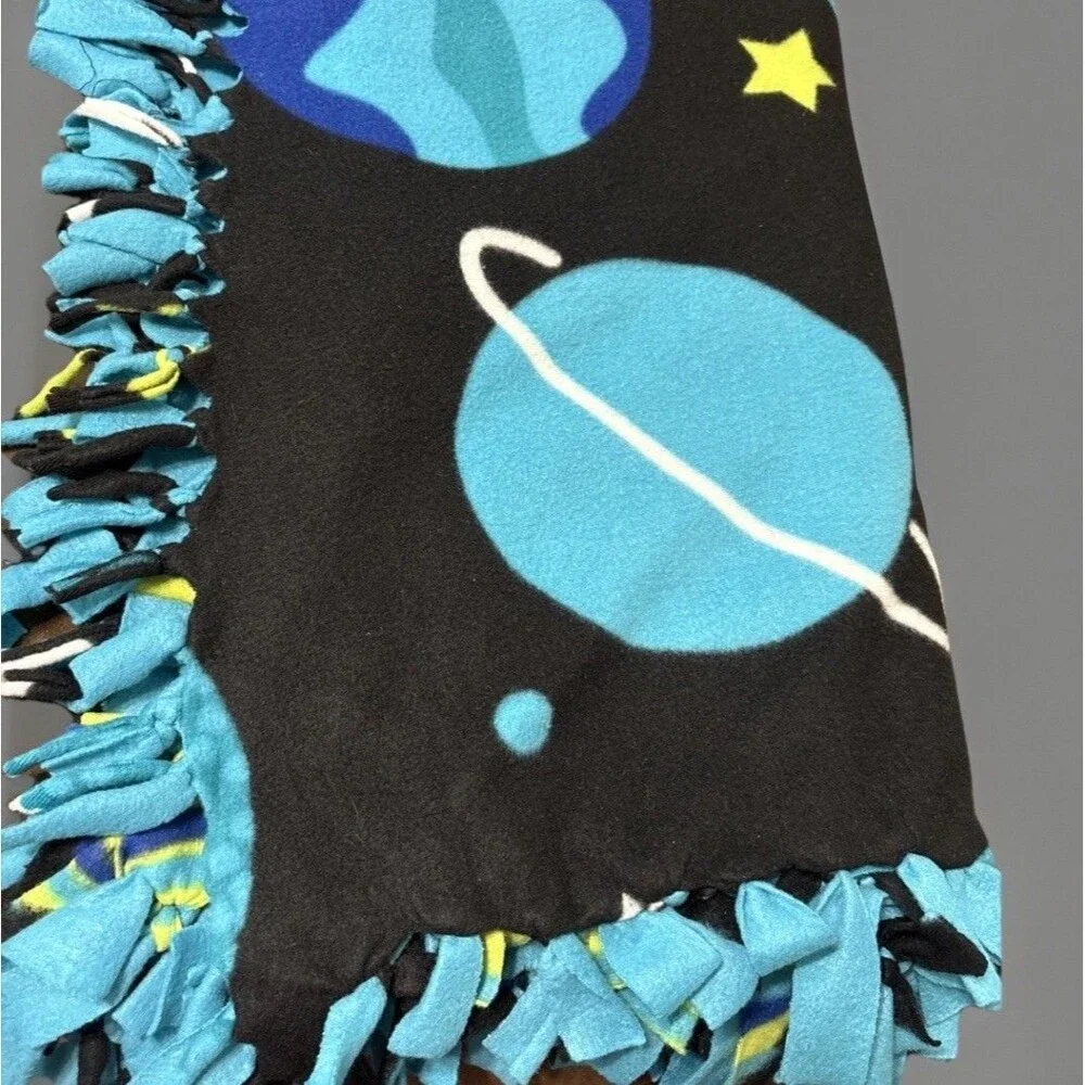 Handtied Fleece Blanket Solar System Reversible To Blue 58 Inches X 48 Inches
